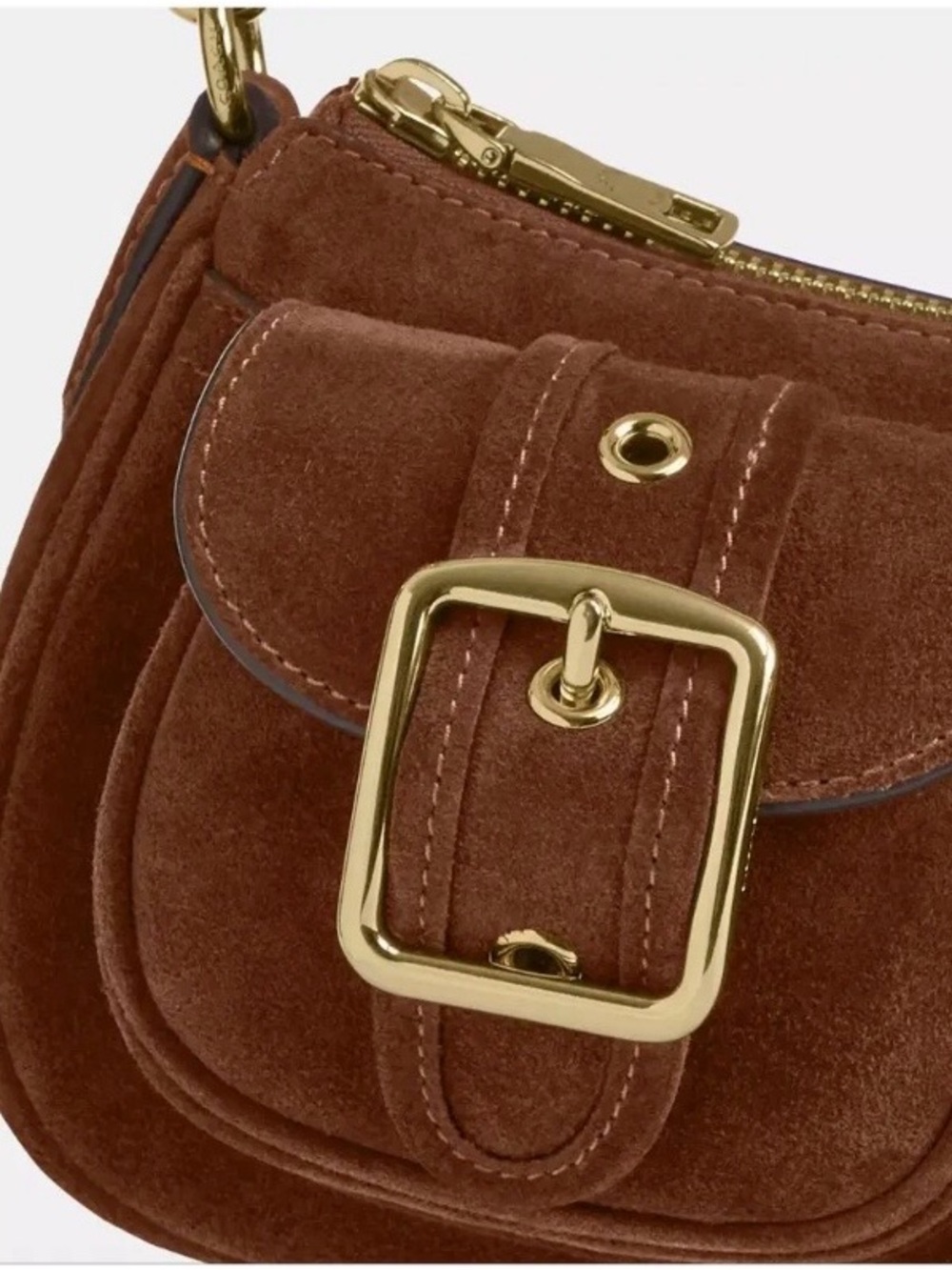 Coach New Fall Y2K Brown Suede Shoulder Bag Gold Hardware Baguette Sexy Bar Bag - Picture 4 of 12